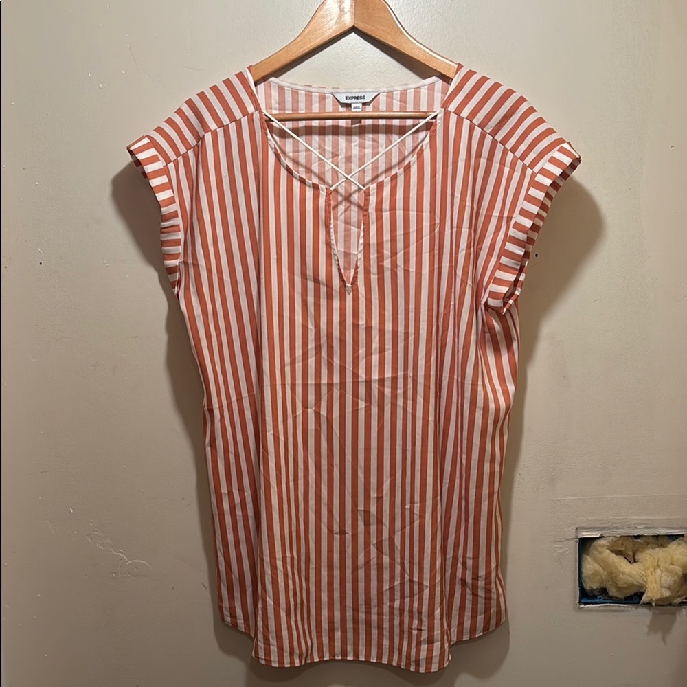 Express Orange and White Blouse with Mandarin Collar